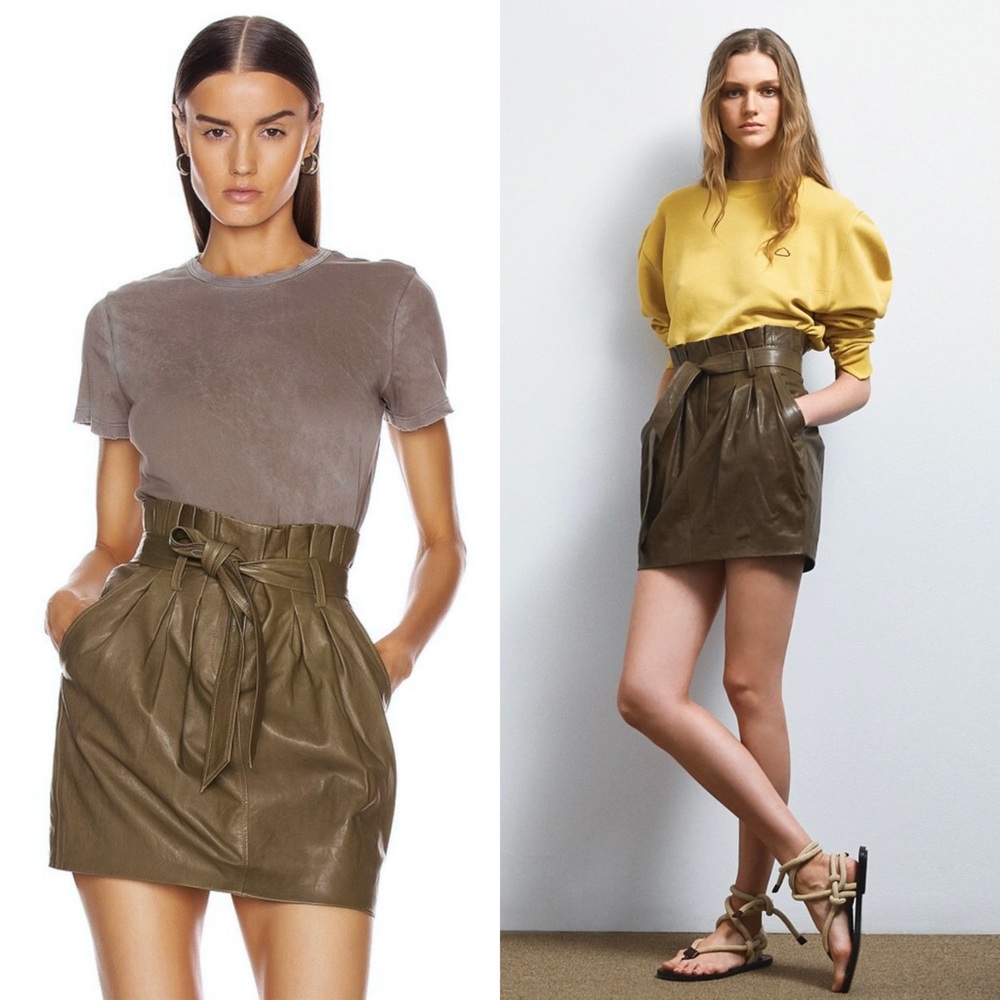 FRAME Lamb Leather Tie Belt Pleated Waist Y2K Scandi Girl Old Money Mini Skirt 4
